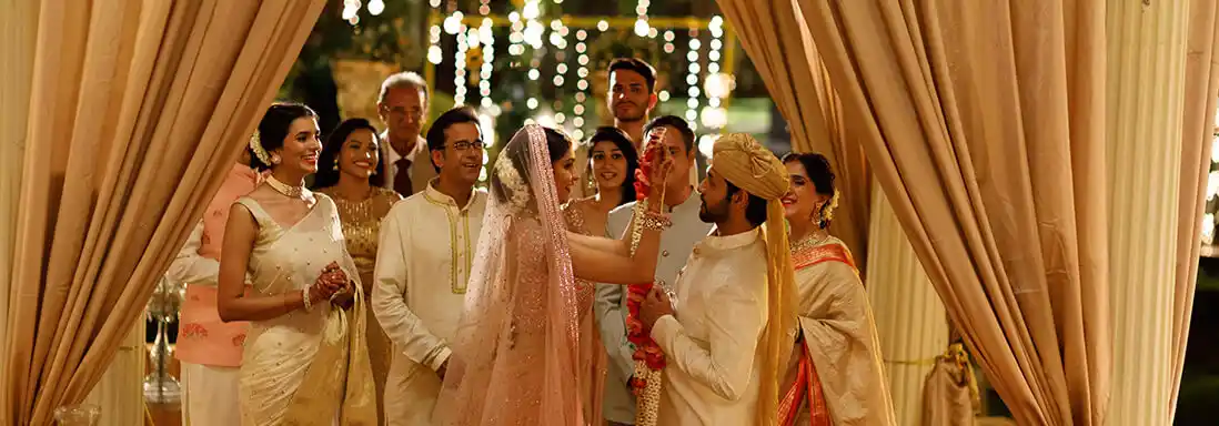 Romantic wedding celebration in a scenic resort setting