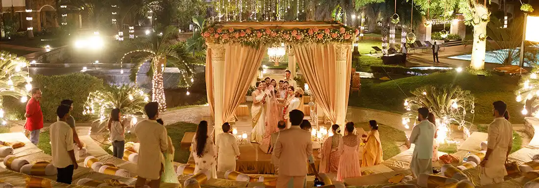 Romantic wedding celebration in a scenic resort setting