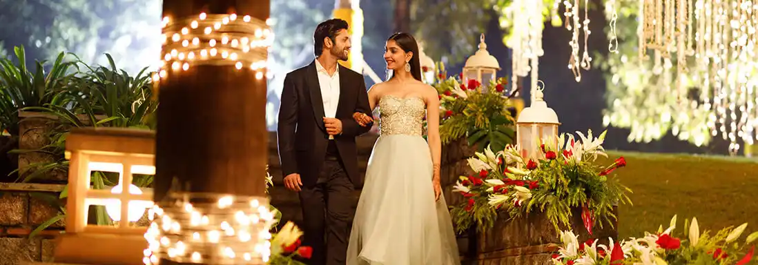 Romantic wedding celebration in a scenic resort setting